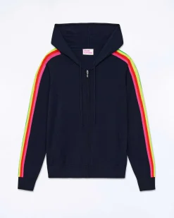 Best FROM FUTURE Pull Hoodie Zippe Bande Multicolore Navy