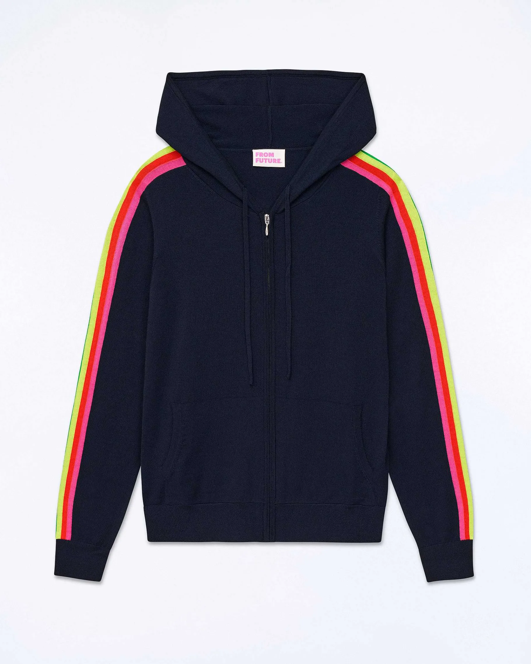 Best FROM FUTURE Pull Hoodie Zippe Bande Multicolore Navy