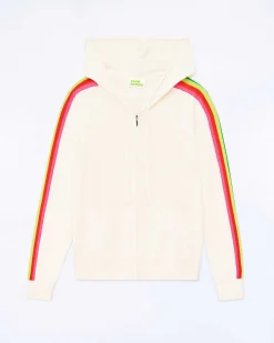 Clearance FROM FUTURE Pull Hoodie Zippe Bande Multicolore Ecru