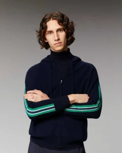 Outlet FROM FUTURE Pull Hoodie Zippe Bandes Gris Chine Clair
