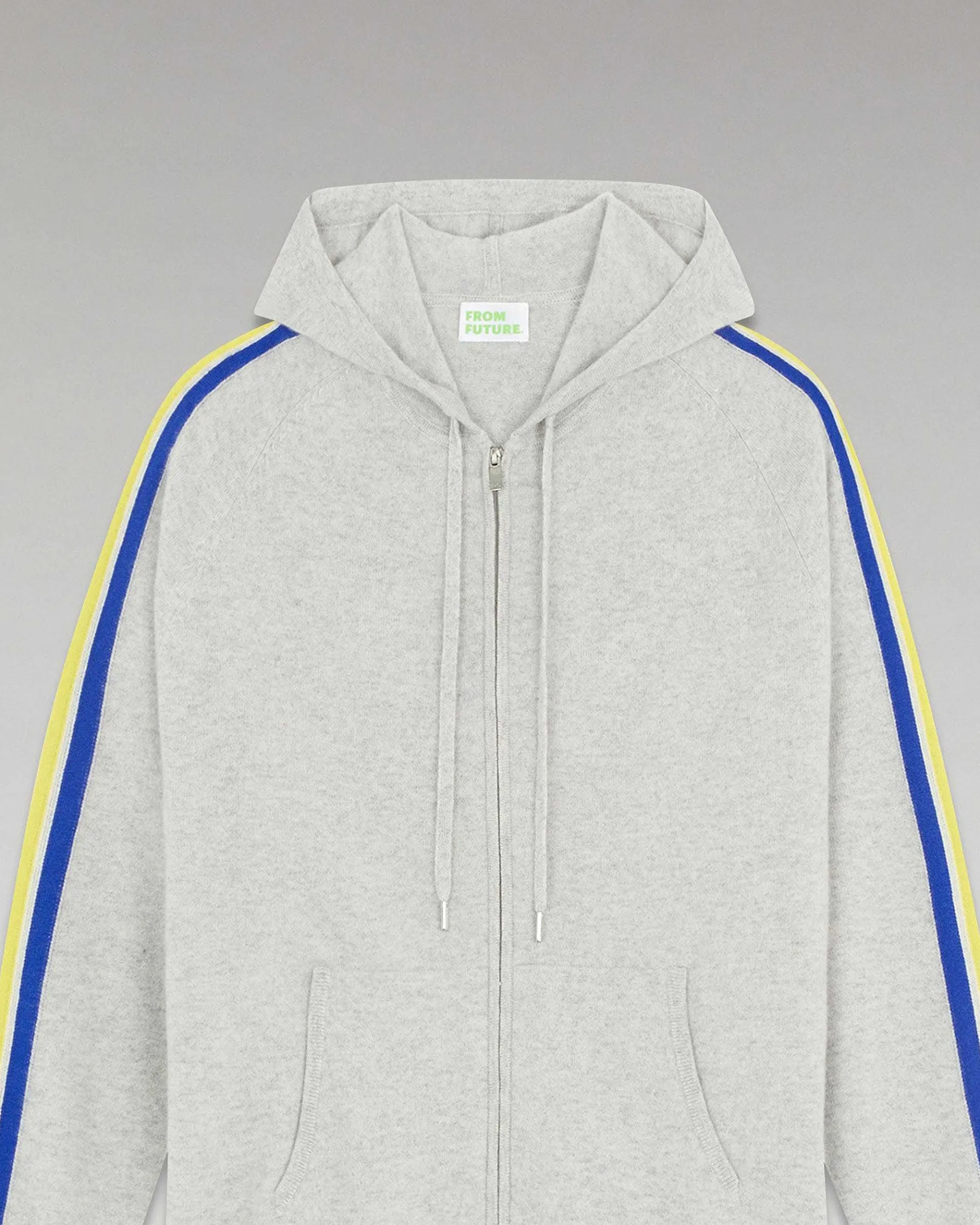 Outlet FROM FUTURE Pull Hoodie Zippe Bandes Gris Chine Clair
