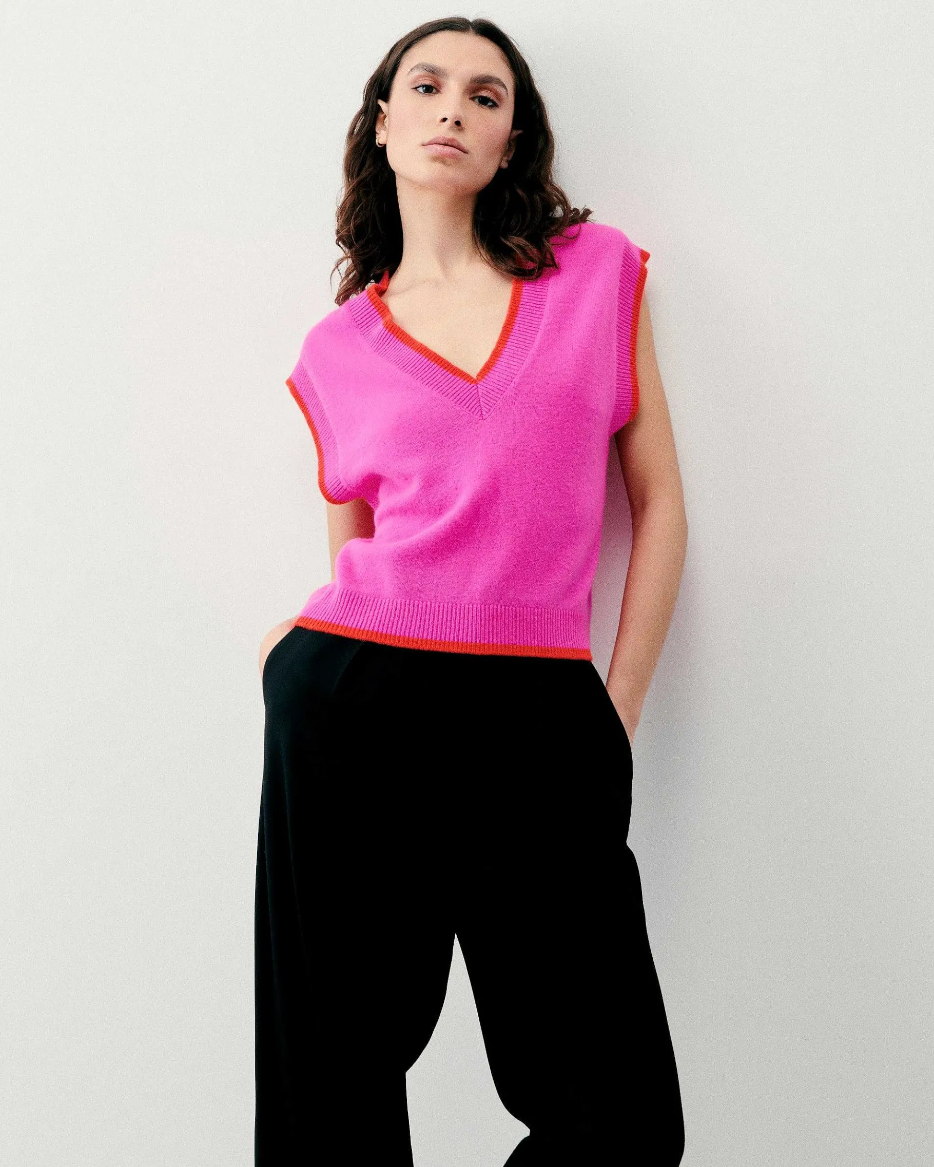 Hot FROM FUTURE Pull Sans Manche Bicolore Tropical Pink