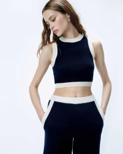 FROM FUTURE Pull Sans Manche Bicolore Navy
