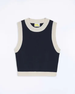 Outlet FROM FUTURE Pull Sans Manche Bicolore Navy