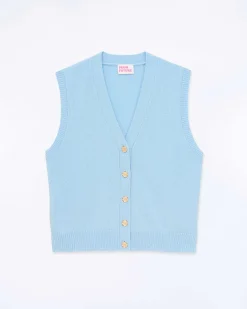 Hot FROM FUTURE Pull Sans Manche Boutons Bijoux Baby Blue