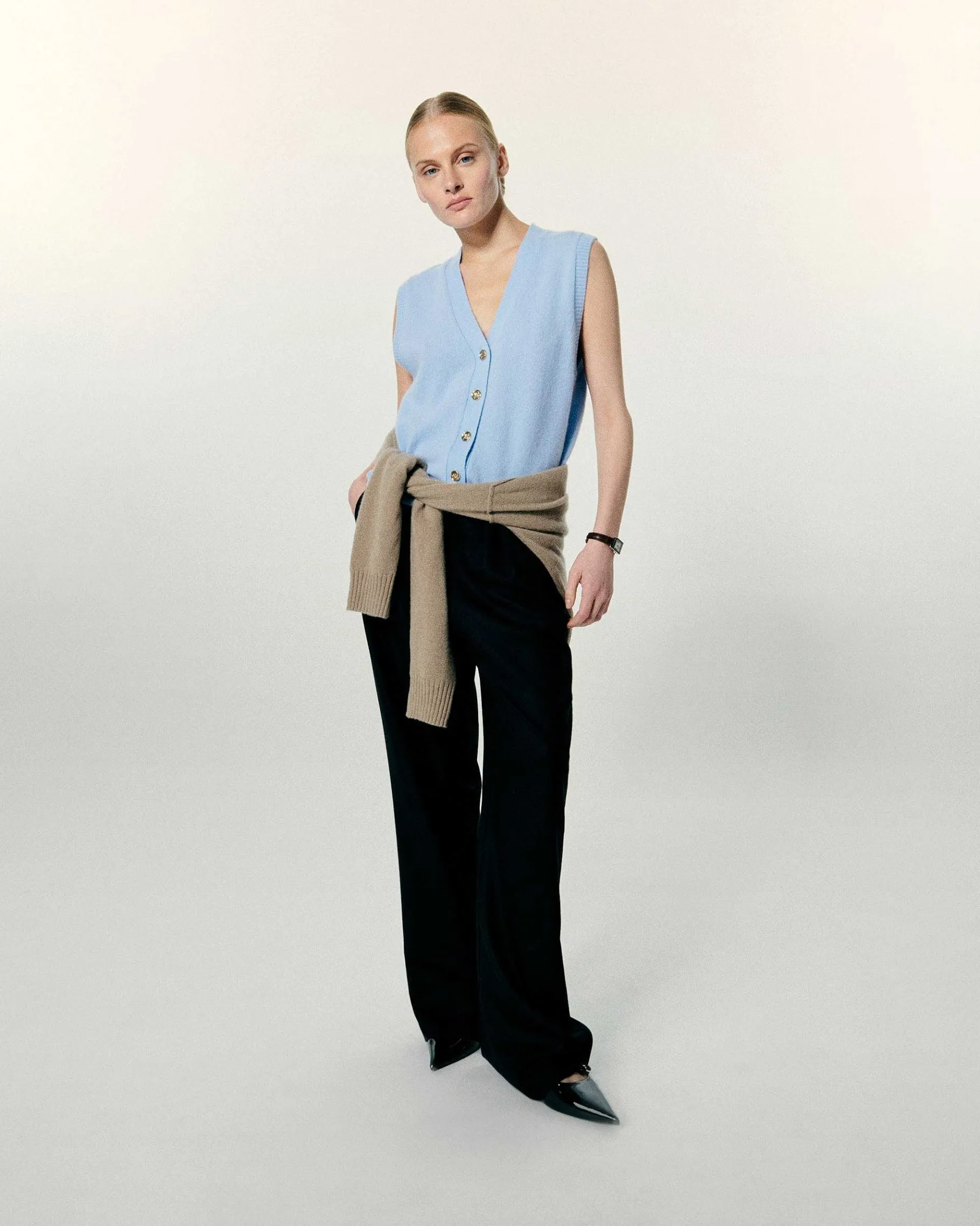 Hot FROM FUTURE Pull Sans Manche Boutons Bijoux Baby Blue