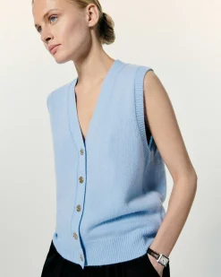 Discount FROM FUTURE Pull Sans Manche Boutons Bijoux Baby Blue
