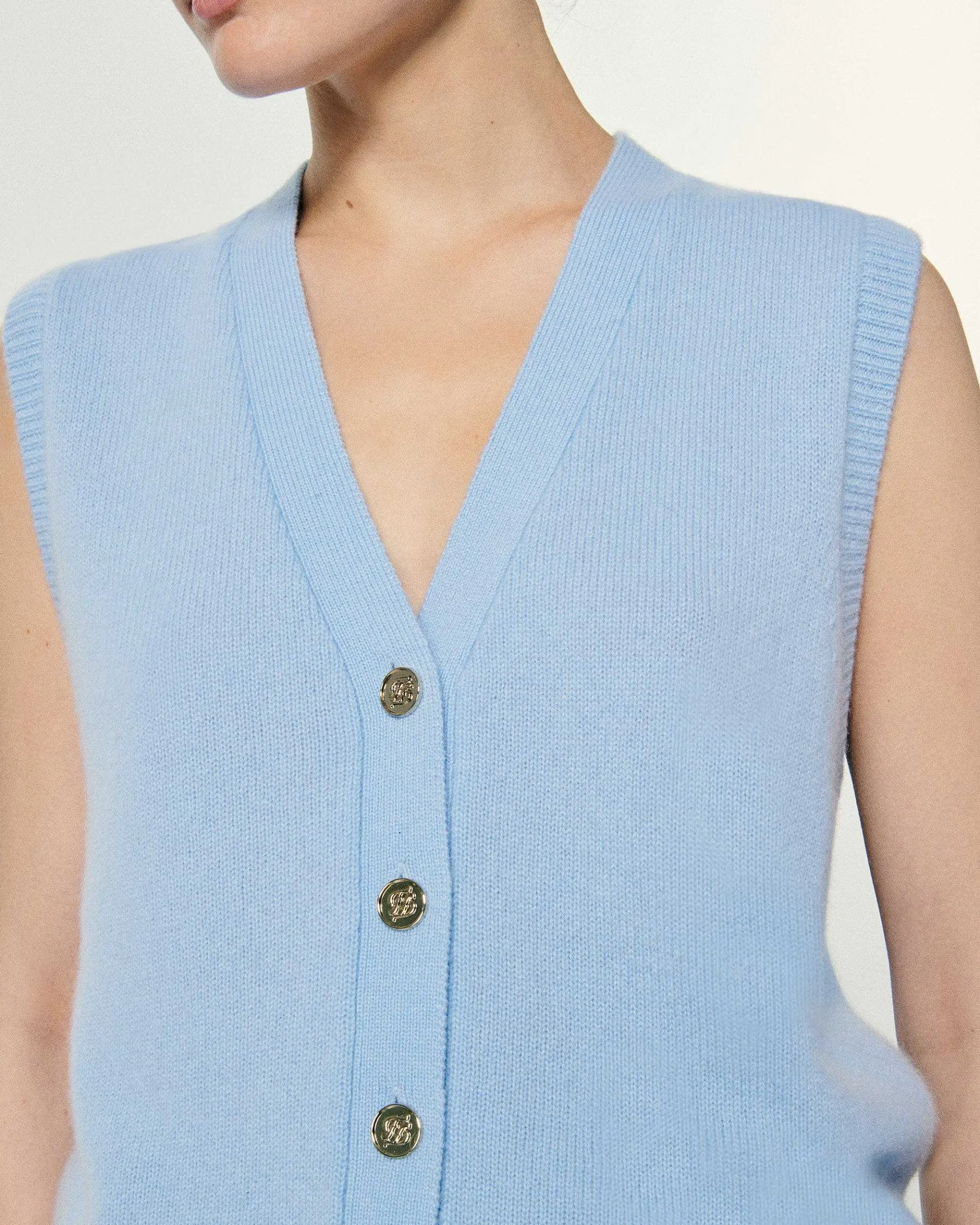 Discount FROM FUTURE Pull Sans Manche Boutons Bijoux Baby Blue