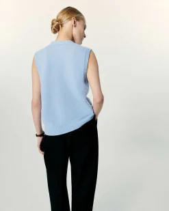 Discount FROM FUTURE Pull Sans Manche Boutons Bijoux Baby Blue