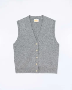 Online FROM FUTURE Pull Sans Manche Boutons Bijoux Gris Chine Fonce