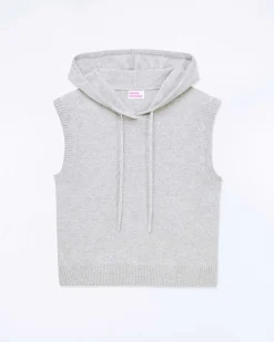Best FROM FUTURE Pull Sans Manche Capuche Gris Chine Clair