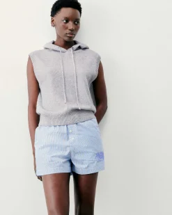 FROM FUTURE Pull Sans Manche Capuche Gris Chine Clair