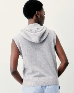 FROM FUTURE Pull Sans Manche Capuche Gris Chine Clair