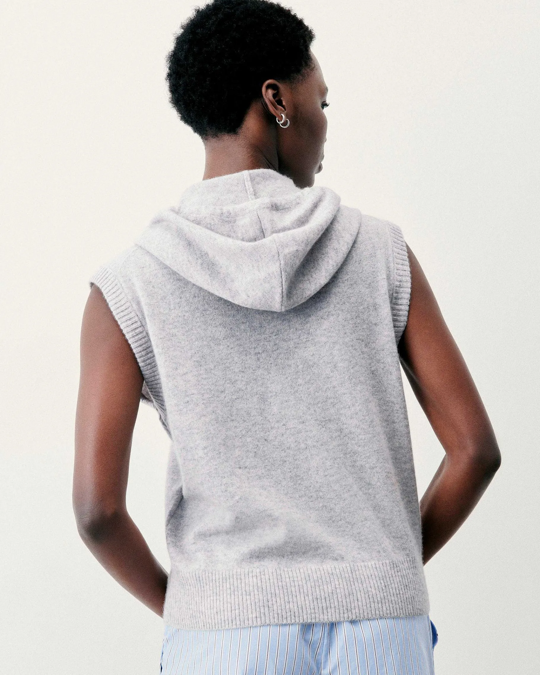 FROM FUTURE Pull Sans Manche Capuche Gris Chine Clair