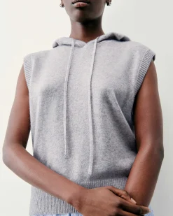FROM FUTURE Pull Sans Manche Capuche Gris Chine Clair