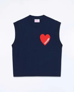 Outlet FROM FUTURE Pull Sans Manche Coeur Navy