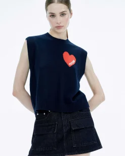 FROM FUTURE Pull Sans Manche Coeur Navy
