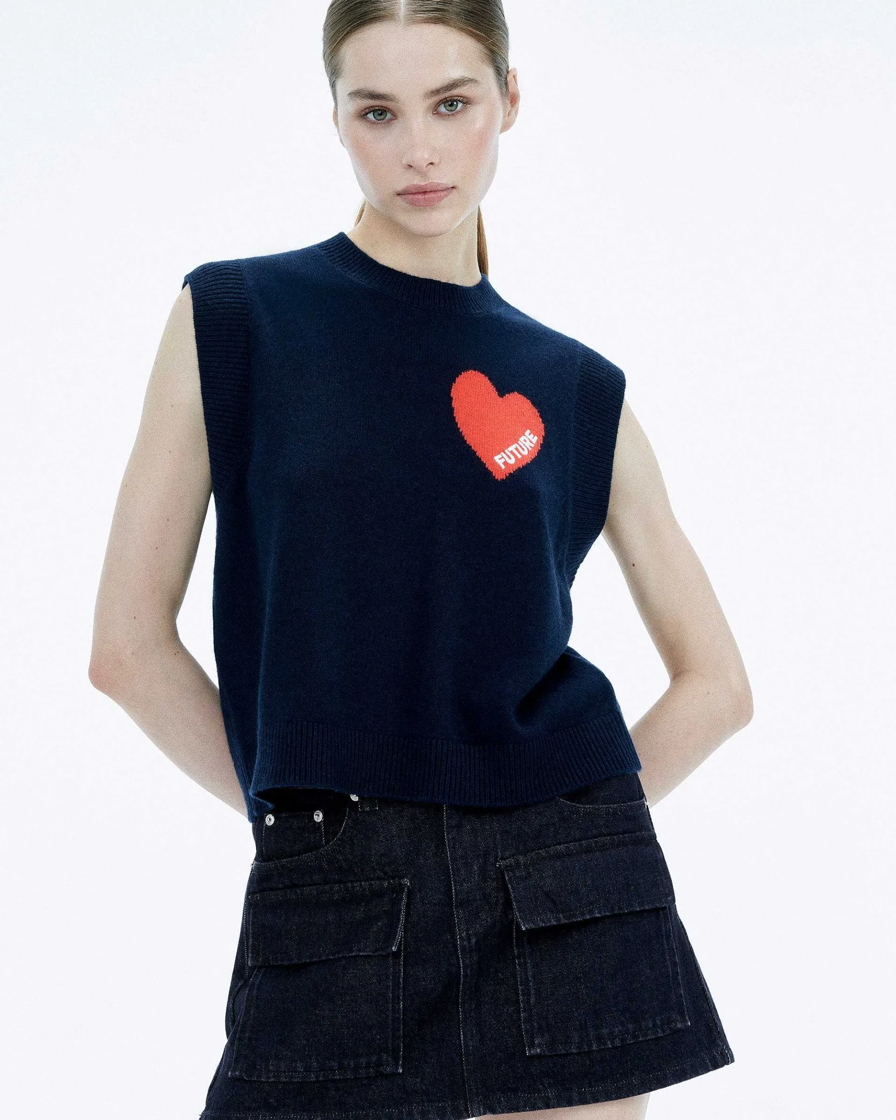 FROM FUTURE Pull Sans Manche Coeur Beige Chine