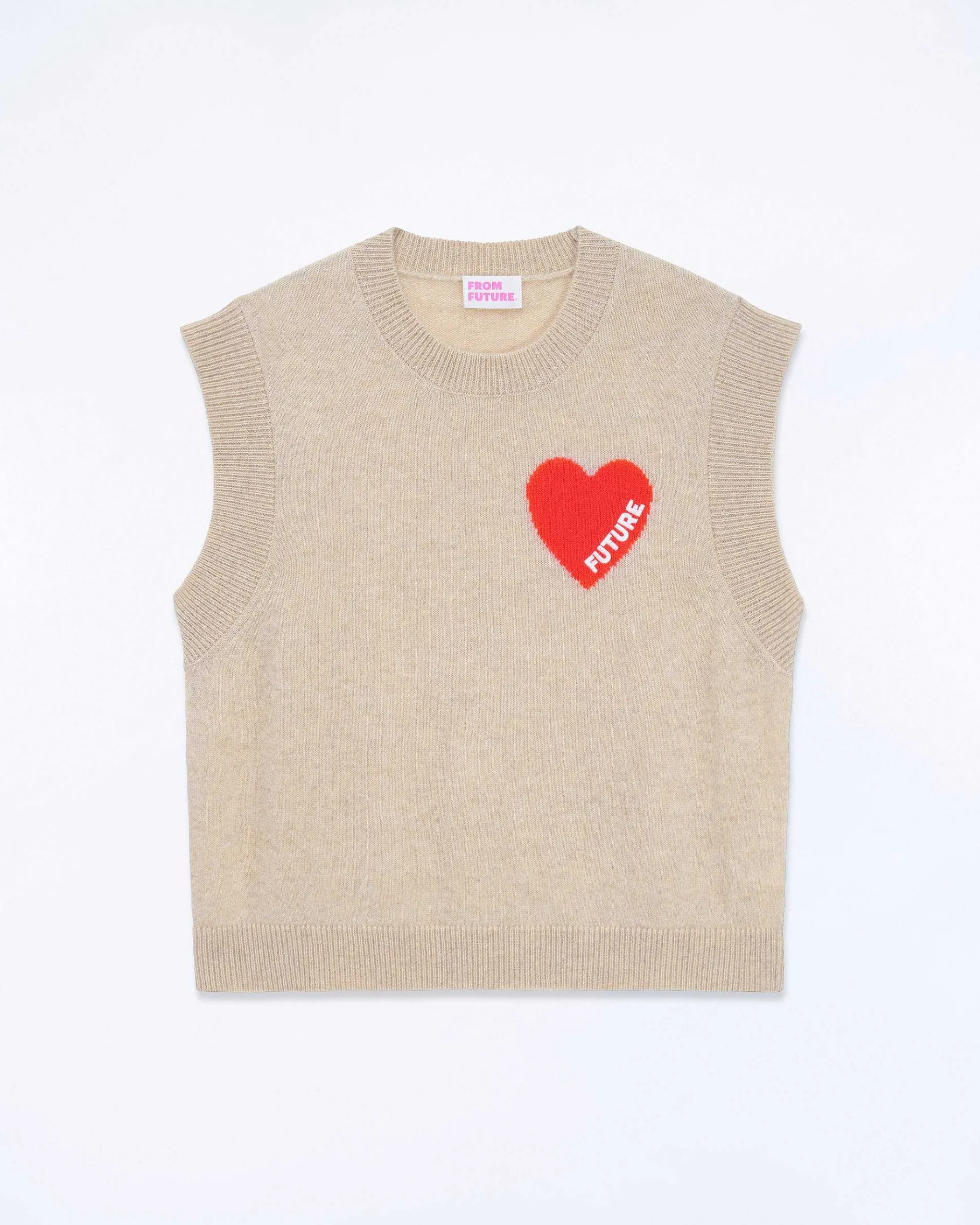 FROM FUTURE Pull Sans Manche Coeur Beige Chine