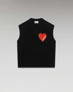FROM FUTURE Pull Sans Manche Coeur Leger Noir