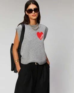 FROM FUTURE Pull Sans Manche Coeur Leger Noir