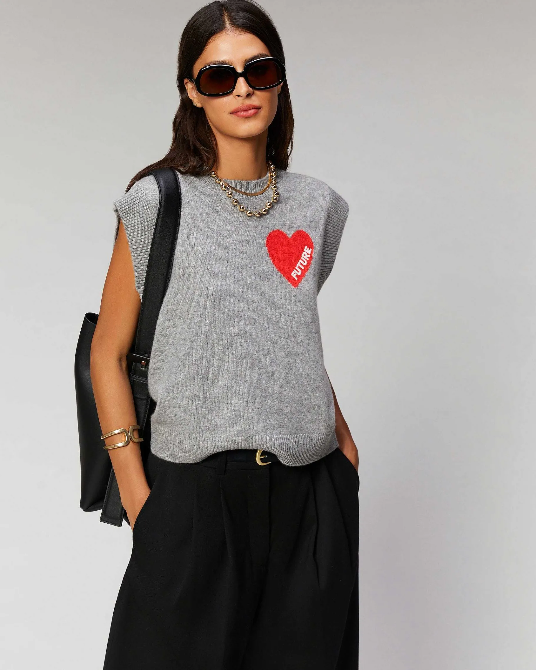 FROM FUTURE Pull Sans Manche Coeur Leger Noir
