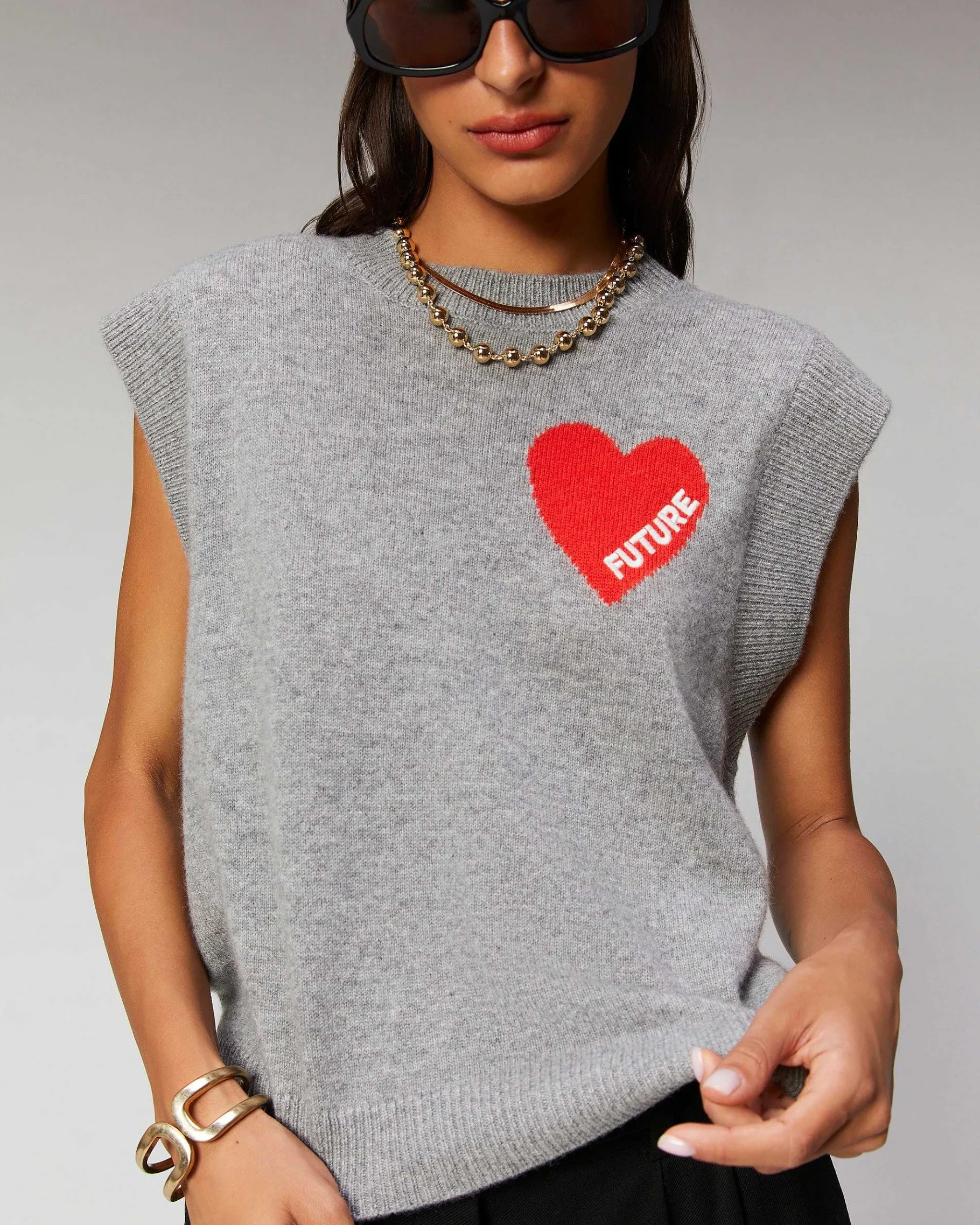 Online FROM FUTURE Pull Sans Manche Coeur Leger Noir