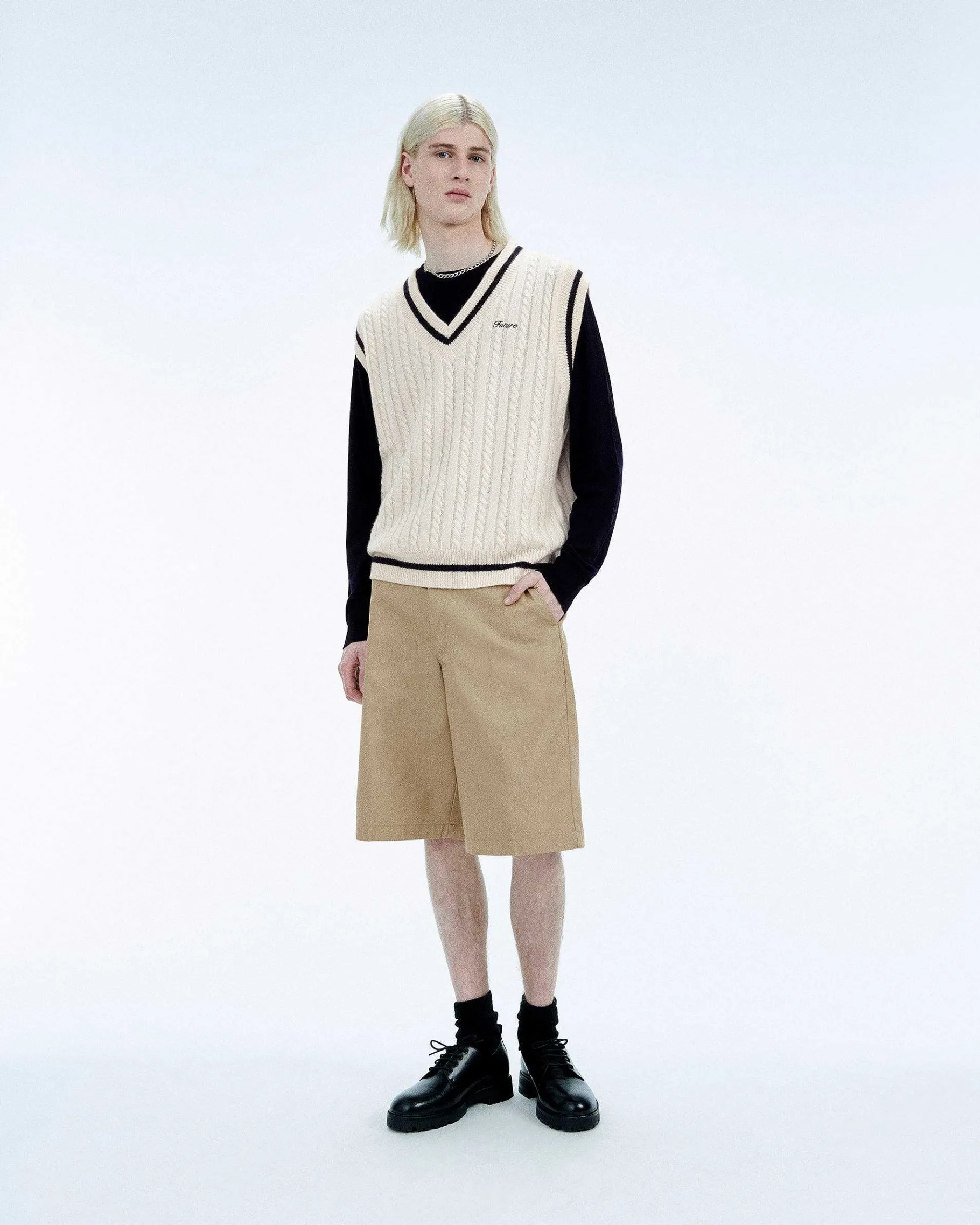 Clearance FROM FUTURE Pull Sans Manche Col Polo Future Ecru
