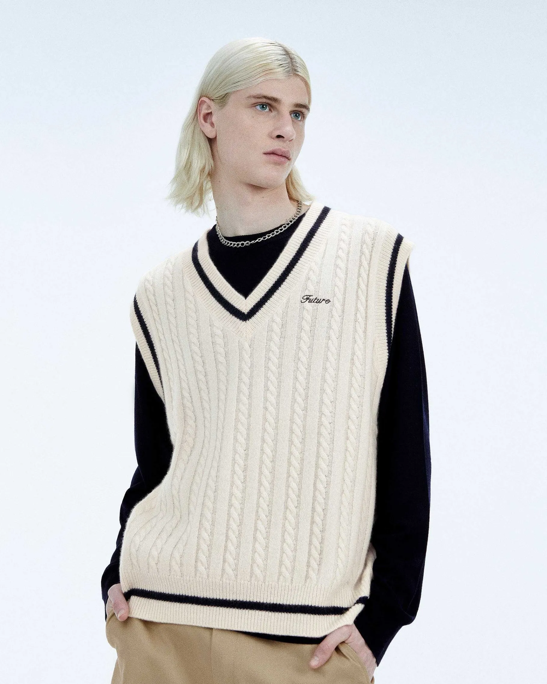 Best FROM FUTURE Pull Sans Manche Col Polo Future Ecru