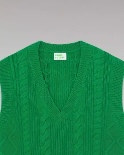Sale FROM FUTURE Pull Sans Manche Torsades Winter Green