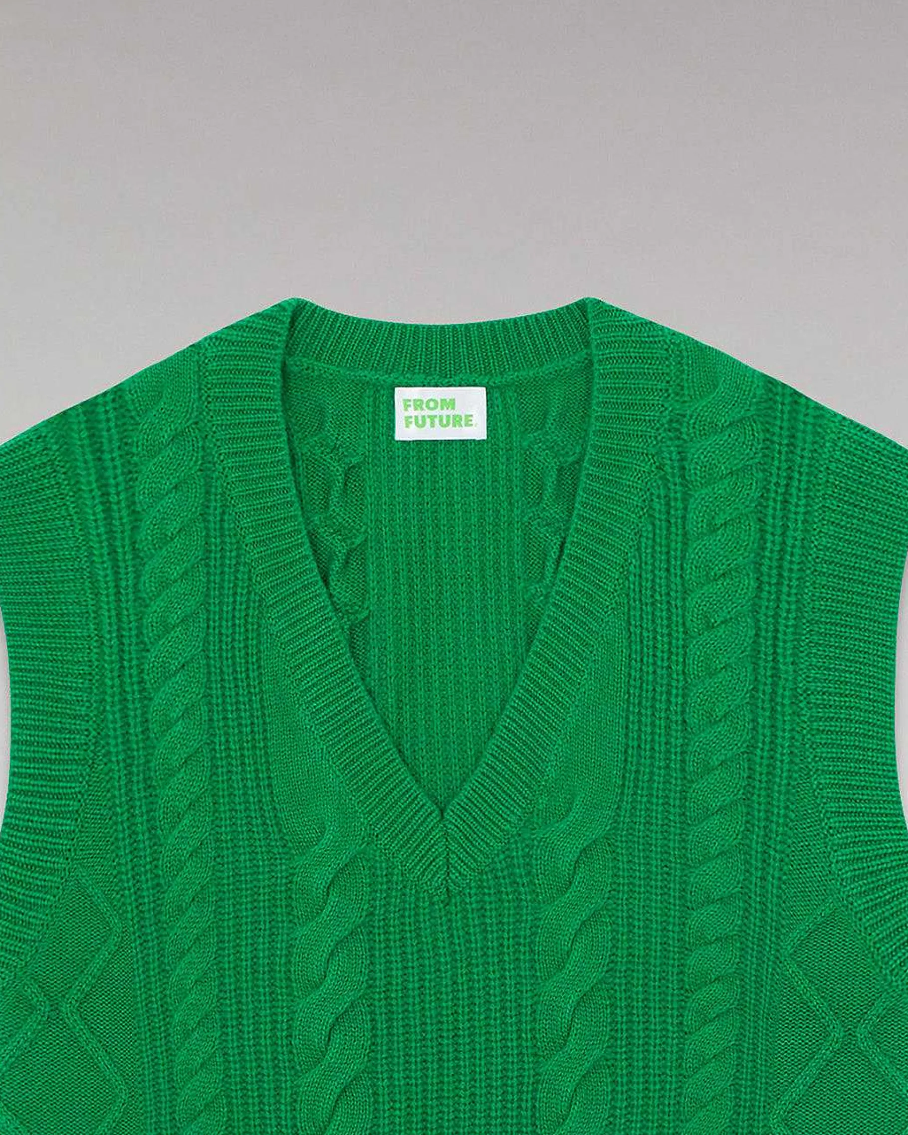 Sale FROM FUTURE Pull Sans Manche Torsades Winter Green