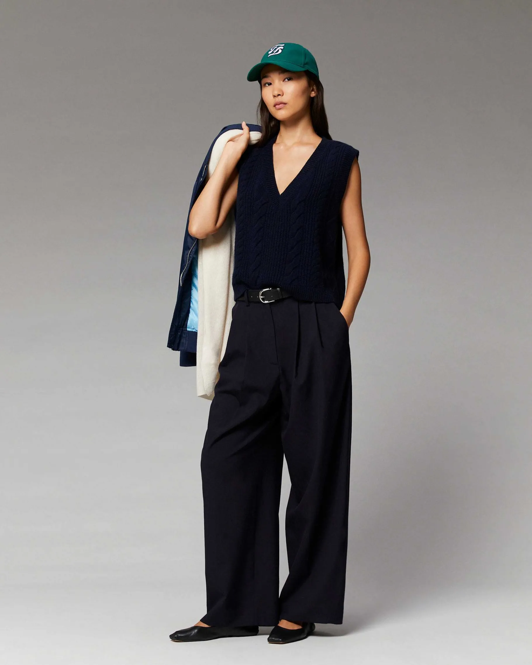 Best FROM FUTURE Pull Sans Manche Torsades Navy