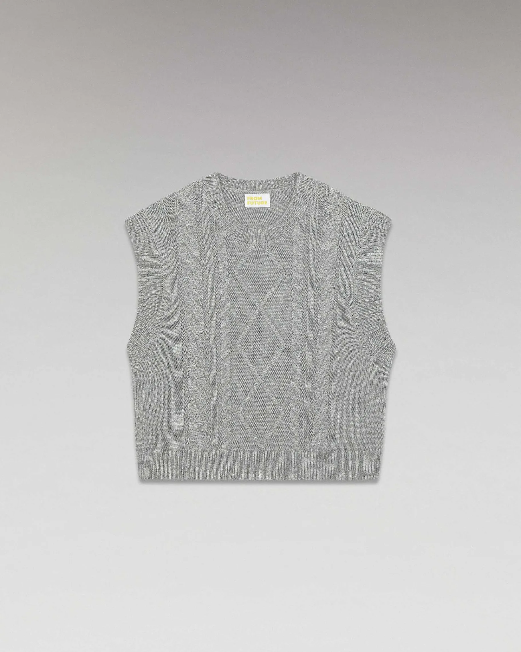 Online FROM FUTURE Pull Sans Manche Torsades Gris Chine Fonce