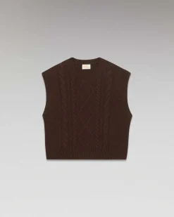 Outlet FROM FUTURE Pull Sans Manche Torsades Chocolat