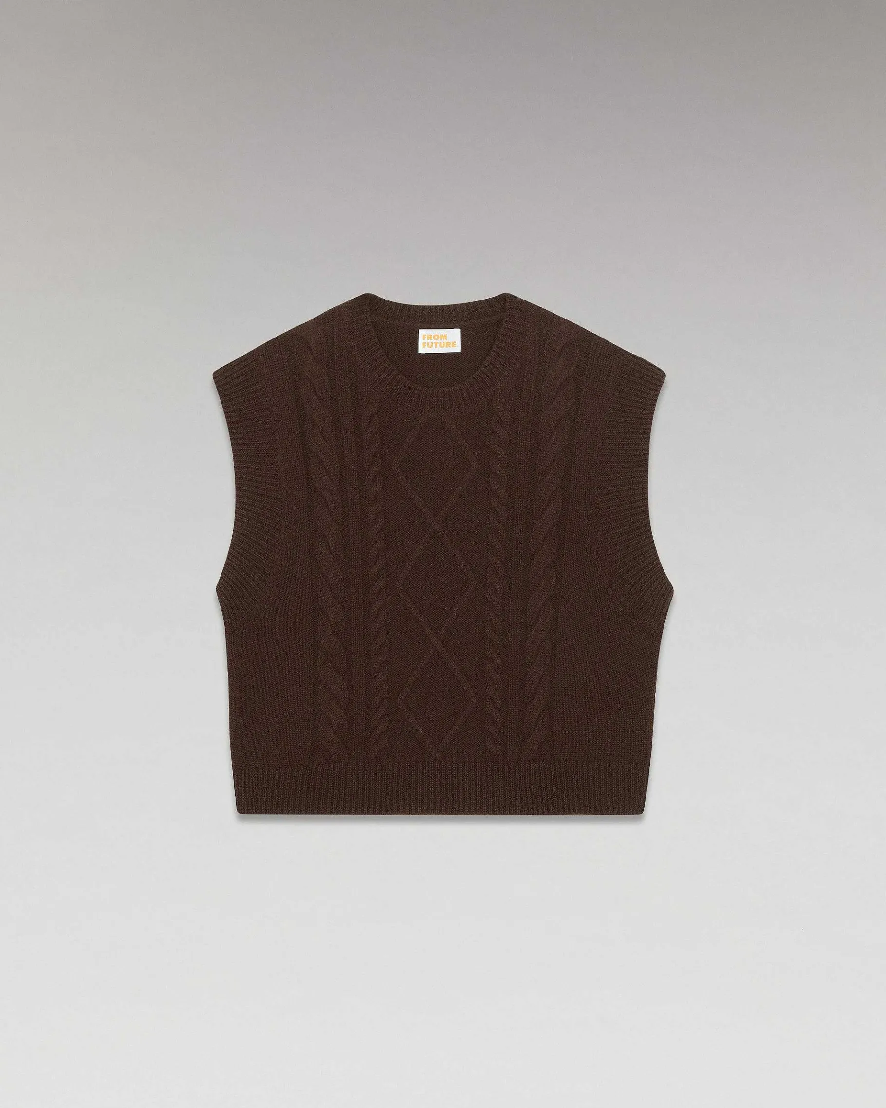 Outlet FROM FUTURE Pull Sans Manche Torsades Chocolat