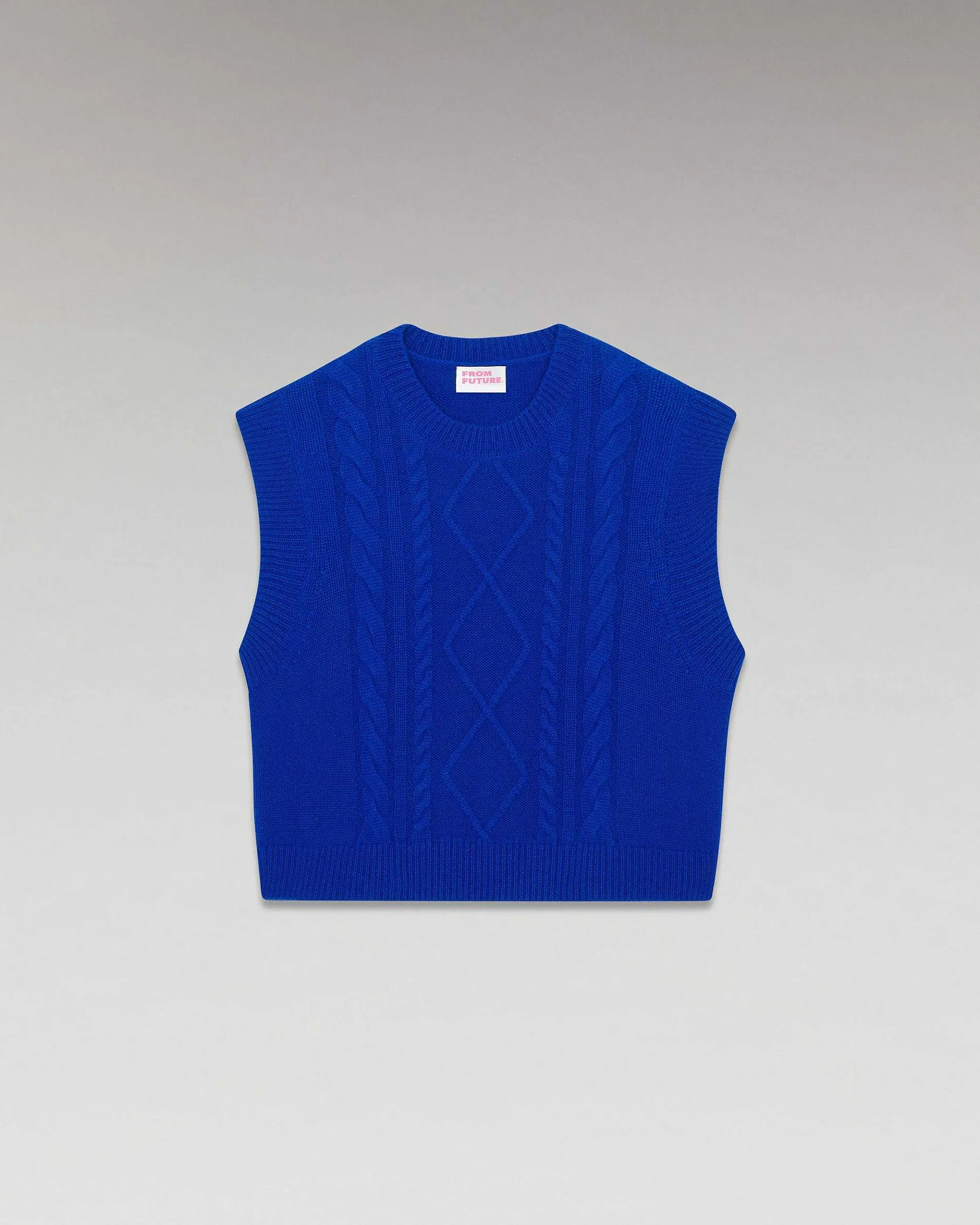 New FROM FUTURE Pull Sans Manche Torsades Pop Blue