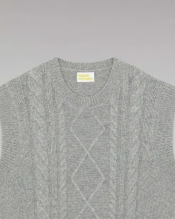 Outlet FROM FUTURE Pull Sans Manche Torsades Gris Chine Fonce