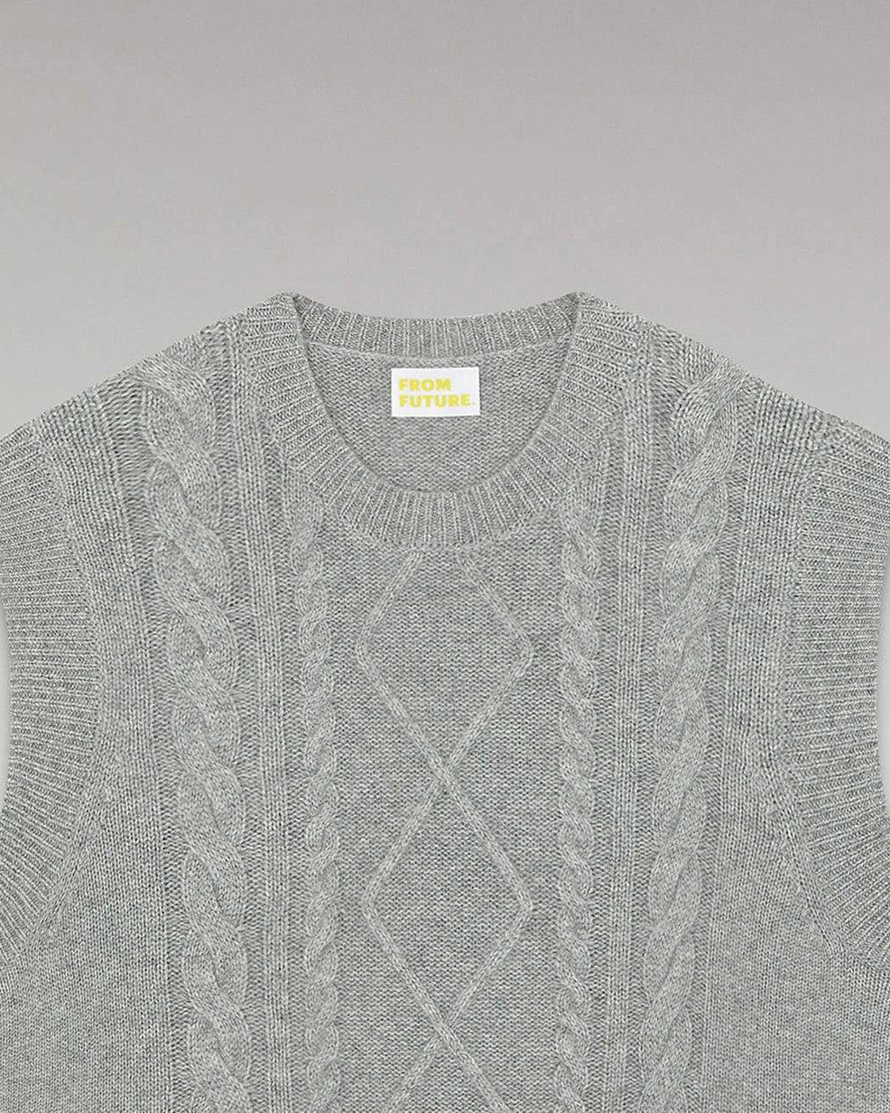 Outlet FROM FUTURE Pull Sans Manche Torsades Gris Chine Fonce