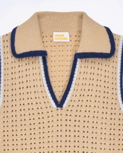 Best FROM FUTURE Pull Sans Manche Tricot Ajoure Beige
