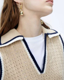 Outlet FROM FUTURE Pull Sans Manche Tricot Ajoure Beige