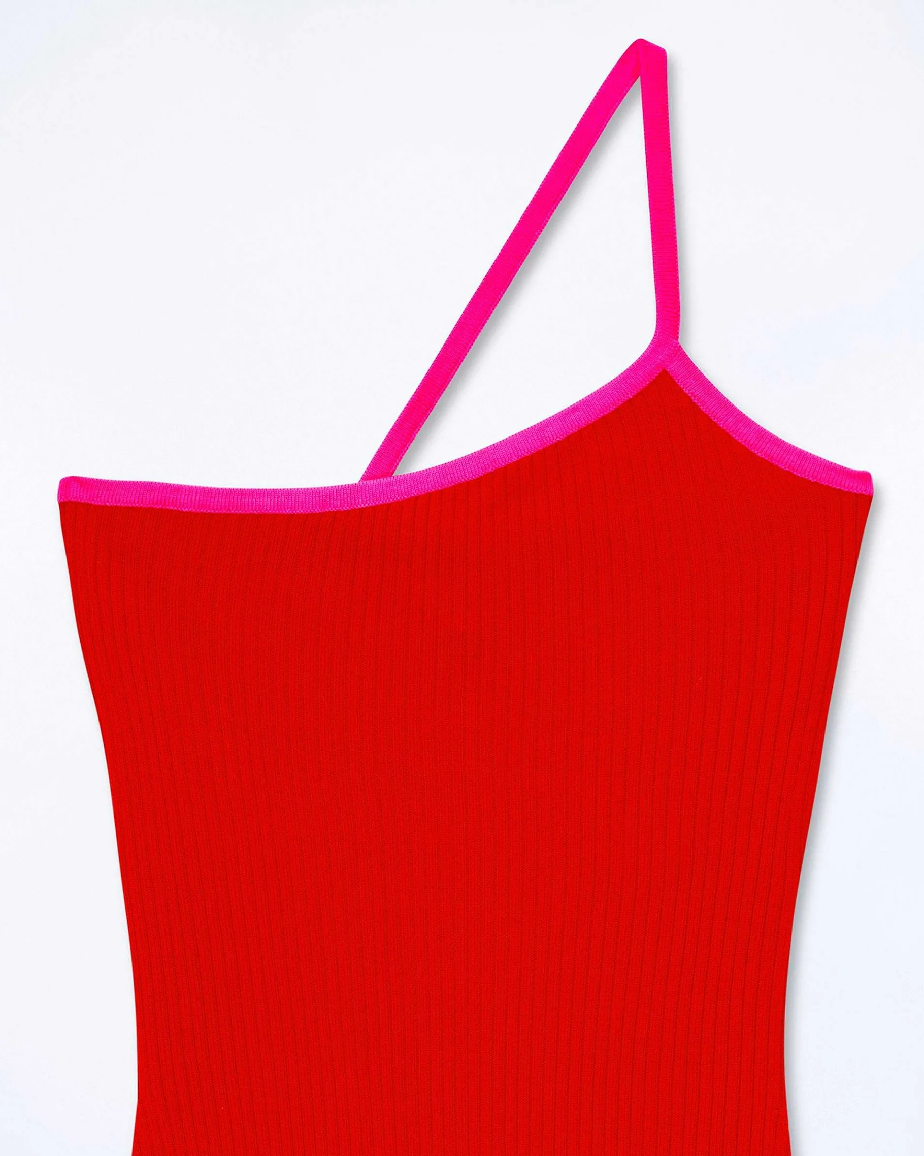 Sale FROM FUTURE Robe Courte Asymetrique Bicolore Rouge Vif