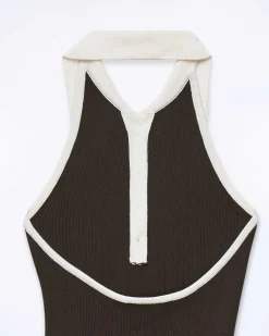 Online FROM FUTURE Robe Courte Bretelle Chocolat