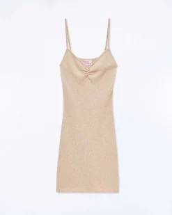 Online FROM FUTURE Robe Courte Bretelle Beige Chine
