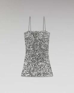 Discount FROM FUTURE Robe Courte Bretelle A Sequins Silver
