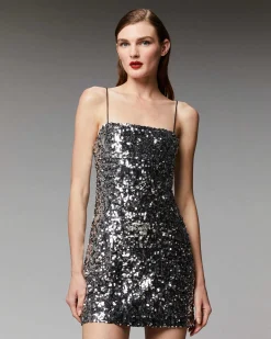 Discount FROM FUTURE Robe Courte Bretelle A Sequins Silver