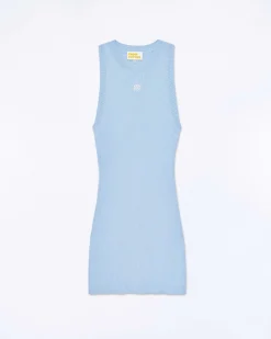 Sale FROM FUTURE Robe Courte Bretelle Broderie Ff Baby Blue