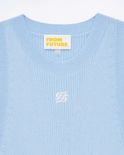 Sale FROM FUTURE Robe Courte Bretelle Broderie Ff Baby Blue
