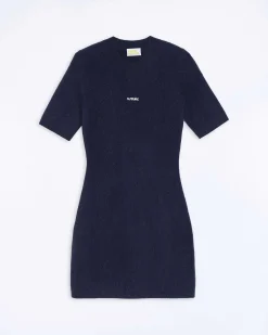 Best FROM FUTURE Robe Courte Manche Courte En Cachemire Brosse Navy
