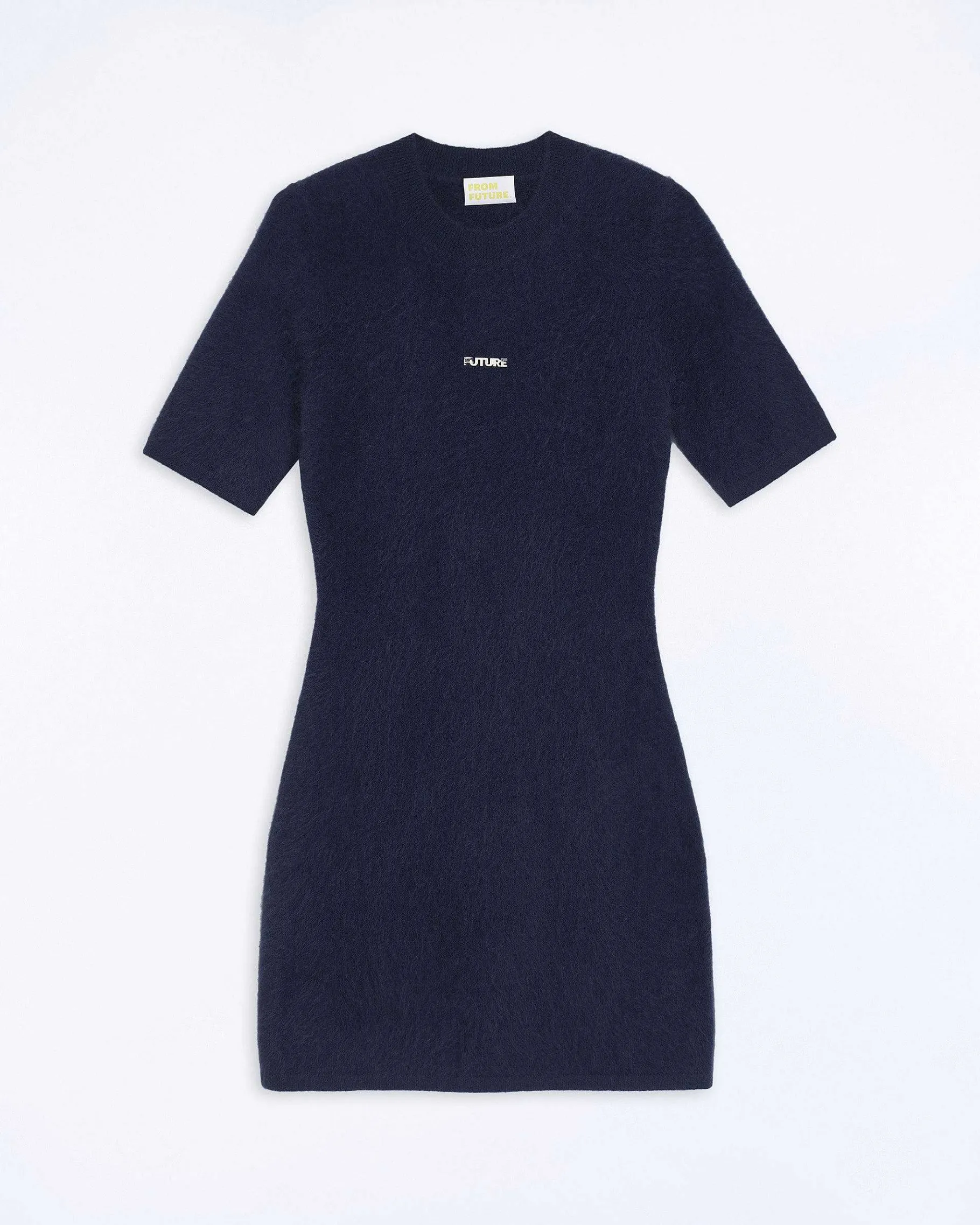 Best FROM FUTURE Robe Courte Manche Courte En Cachemire Brosse Navy