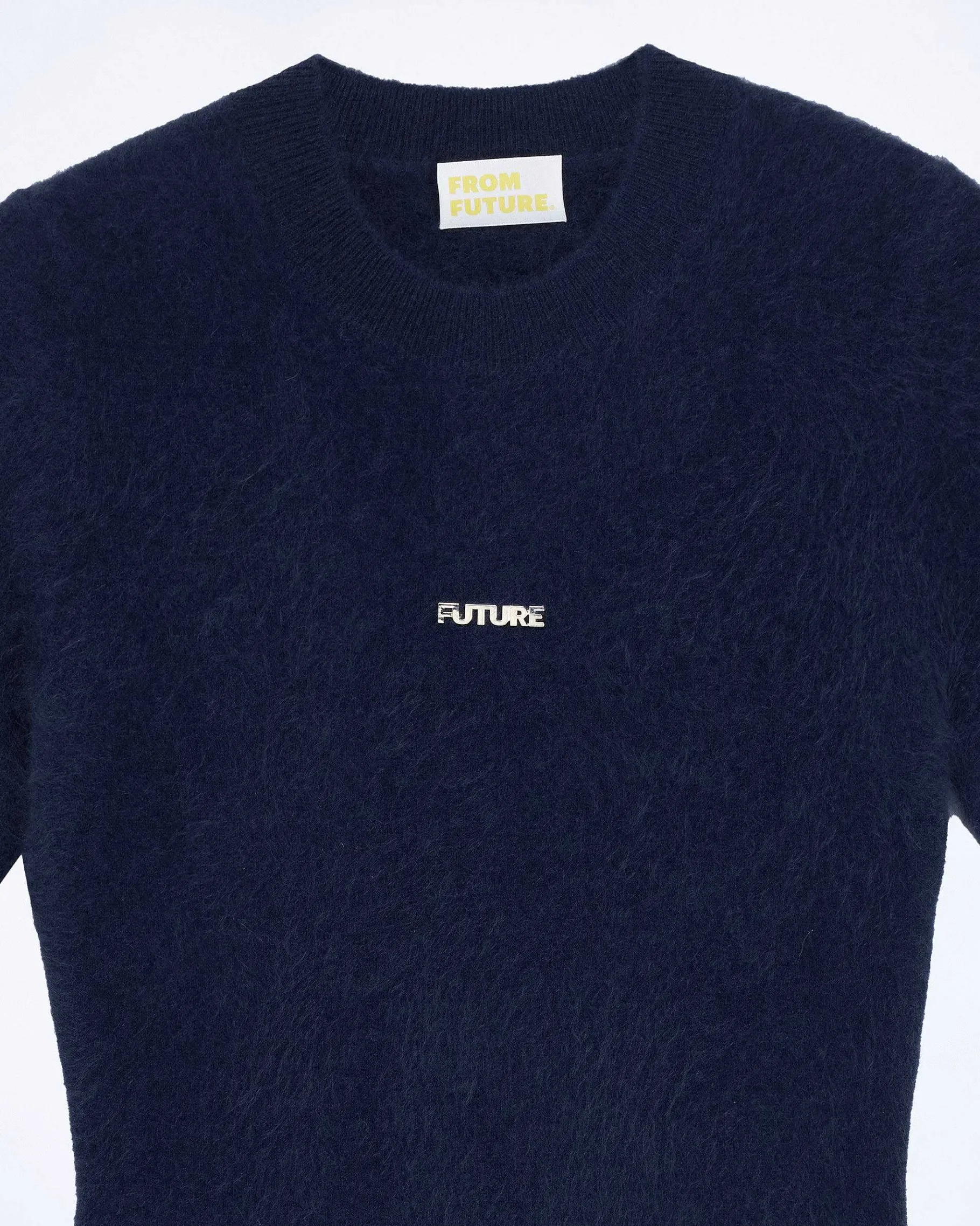 Best FROM FUTURE Robe Courte Manche Courte En Cachemire Brosse Navy